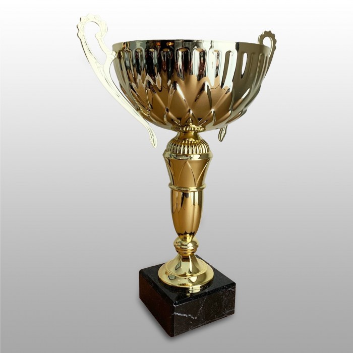 GOLD HANDLED TROPHY CUP ON GOLD RISER AVAILABLE IN 3 SIZES